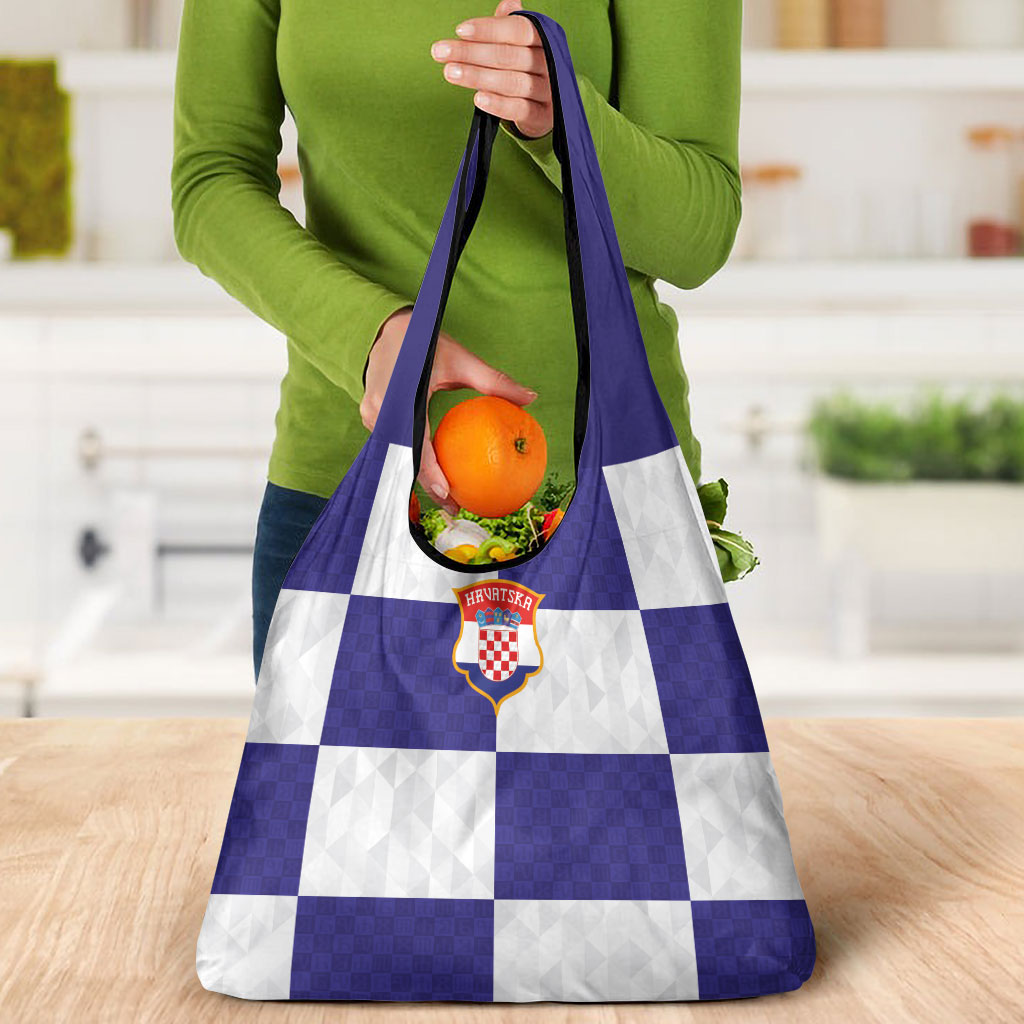 Croatia Football Grocery Bag Checkerboard Pattern with Glagolitic Script Away Color