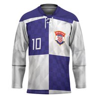 Croatia Football Custom Hockey Jersey Checkerboard Pattern with Glagolitic Script Away Color