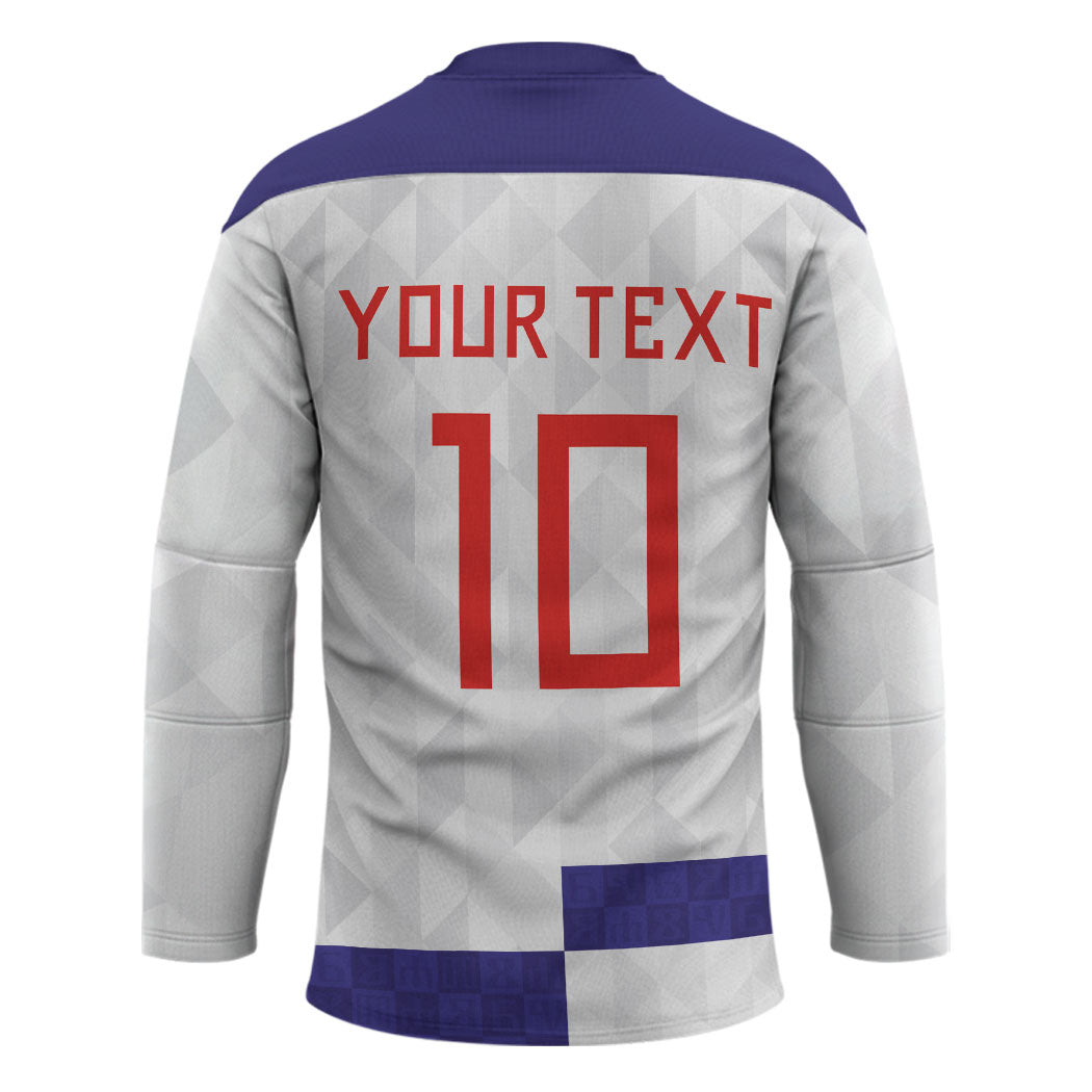 Croatia Football Custom Hockey Jersey Checkerboard Pattern with Glagolitic Script Away Color