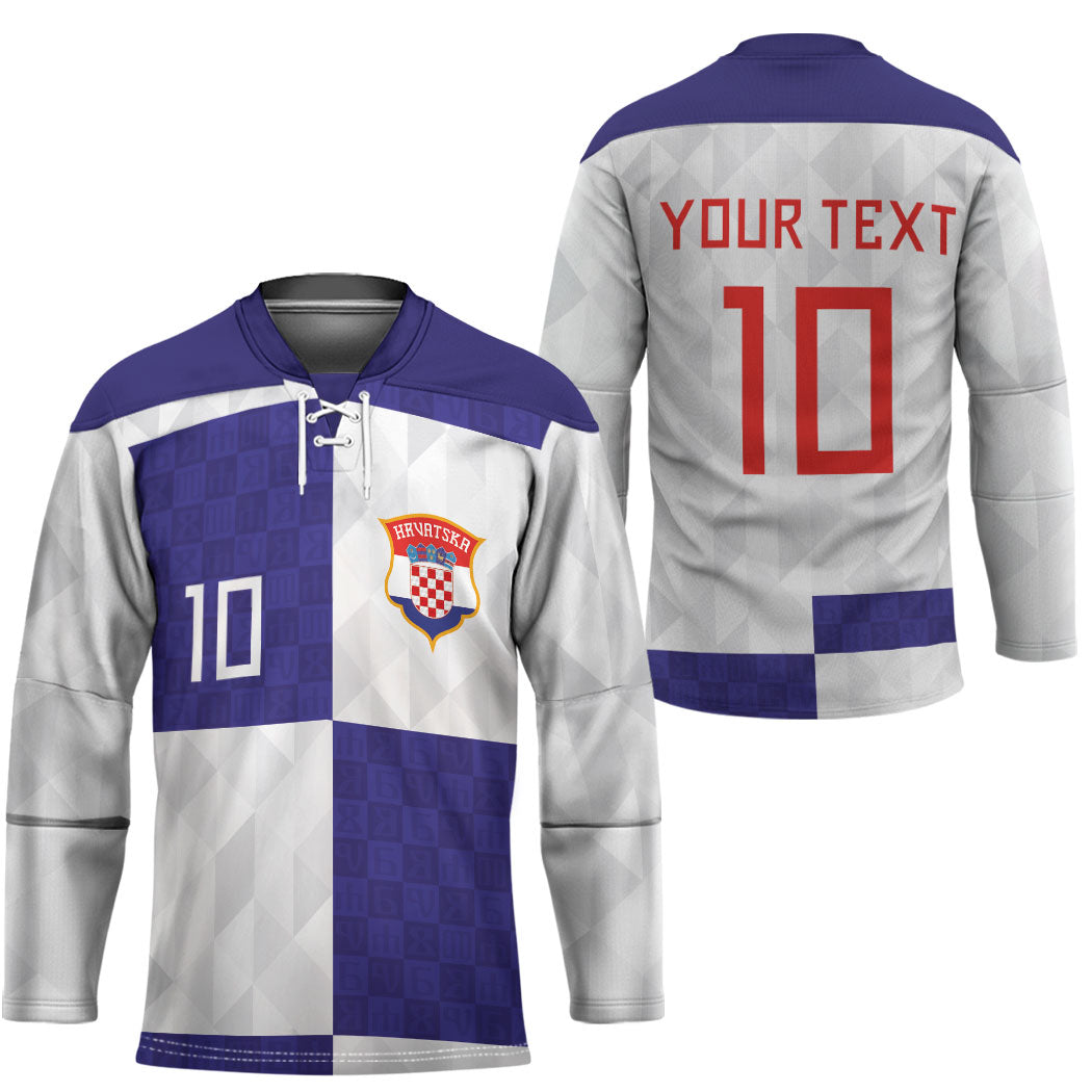 Croatia Football Custom Hockey Jersey Checkerboard Pattern with Glagolitic Script Away Color