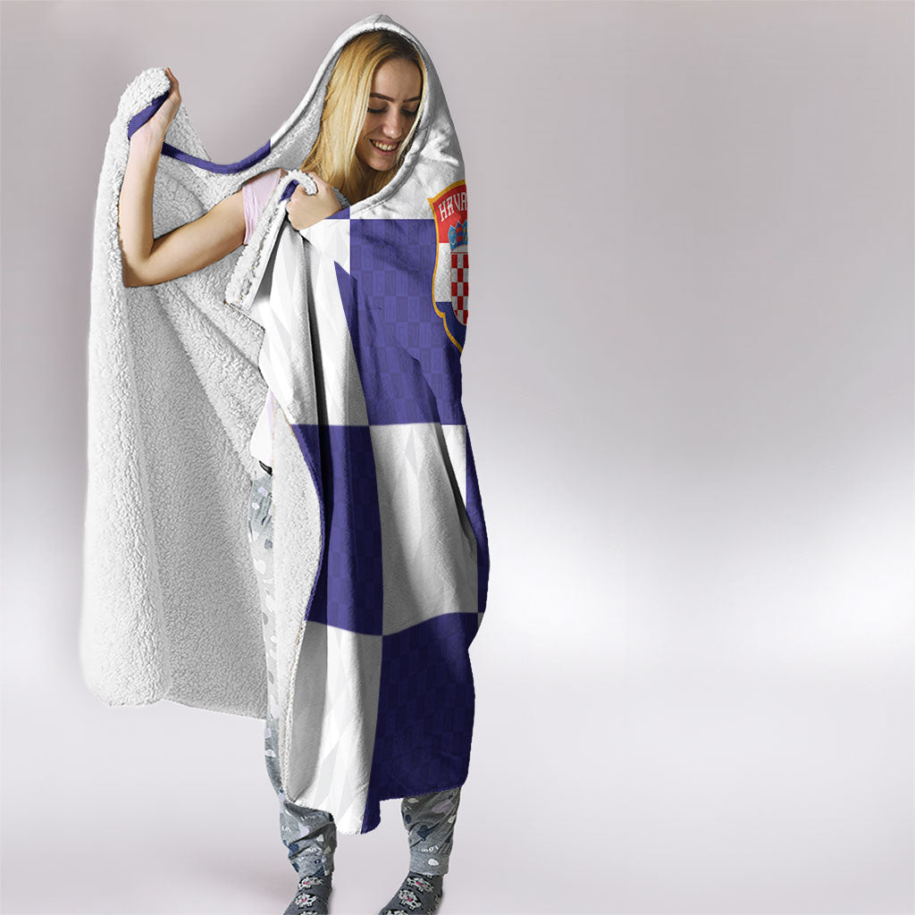 Croatia Football Hooded Blanket Checkerboard Pattern with Glagolitic Script Away Color