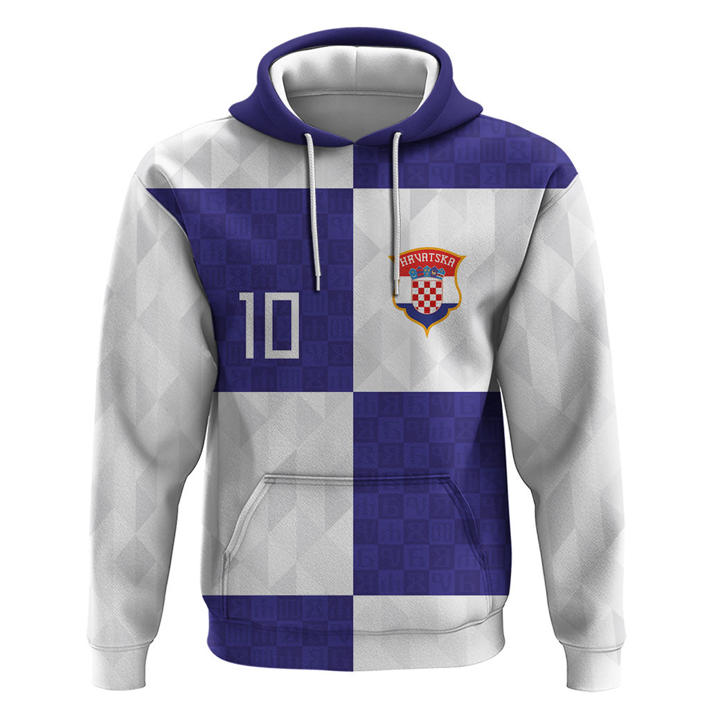 Croatia Football Custom Hoodie Checkerboard Pattern with Glagolitic Script Away Color