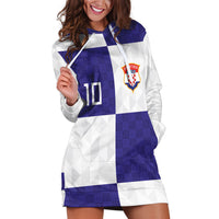 Croatia Football Custom Hoodie Dress Checkerboard Pattern with Glagolitic Script Away Color
