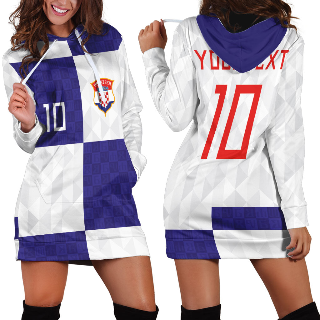 Croatia Football Custom Hoodie Dress Checkerboard Pattern with Glagolitic Script Away Color