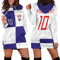 Croatia Football Custom Hoodie Dress Checkerboard Pattern with Glagolitic Script Away Color