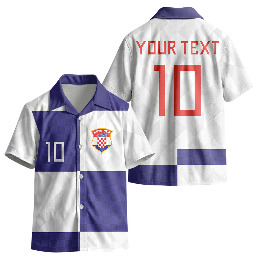 Croatia Football Custom Kid Hawaiian Shirt Checkerboard Pattern with Glagolitic Script Away Color LT03