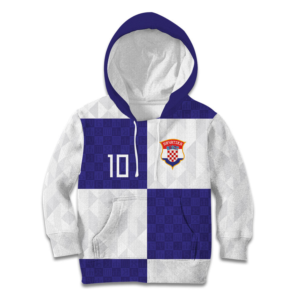 Croatia Football Custom Kid Hoodie Checkerboard Pattern with Glagolitic Script Away Color