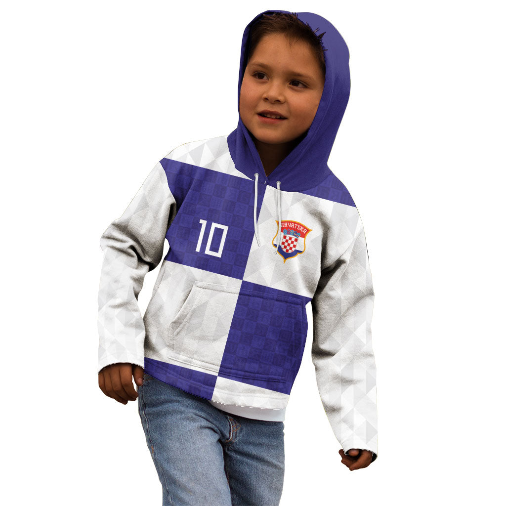 Croatia Football Custom Kid Hoodie Checkerboard Pattern with Glagolitic Script Away Color