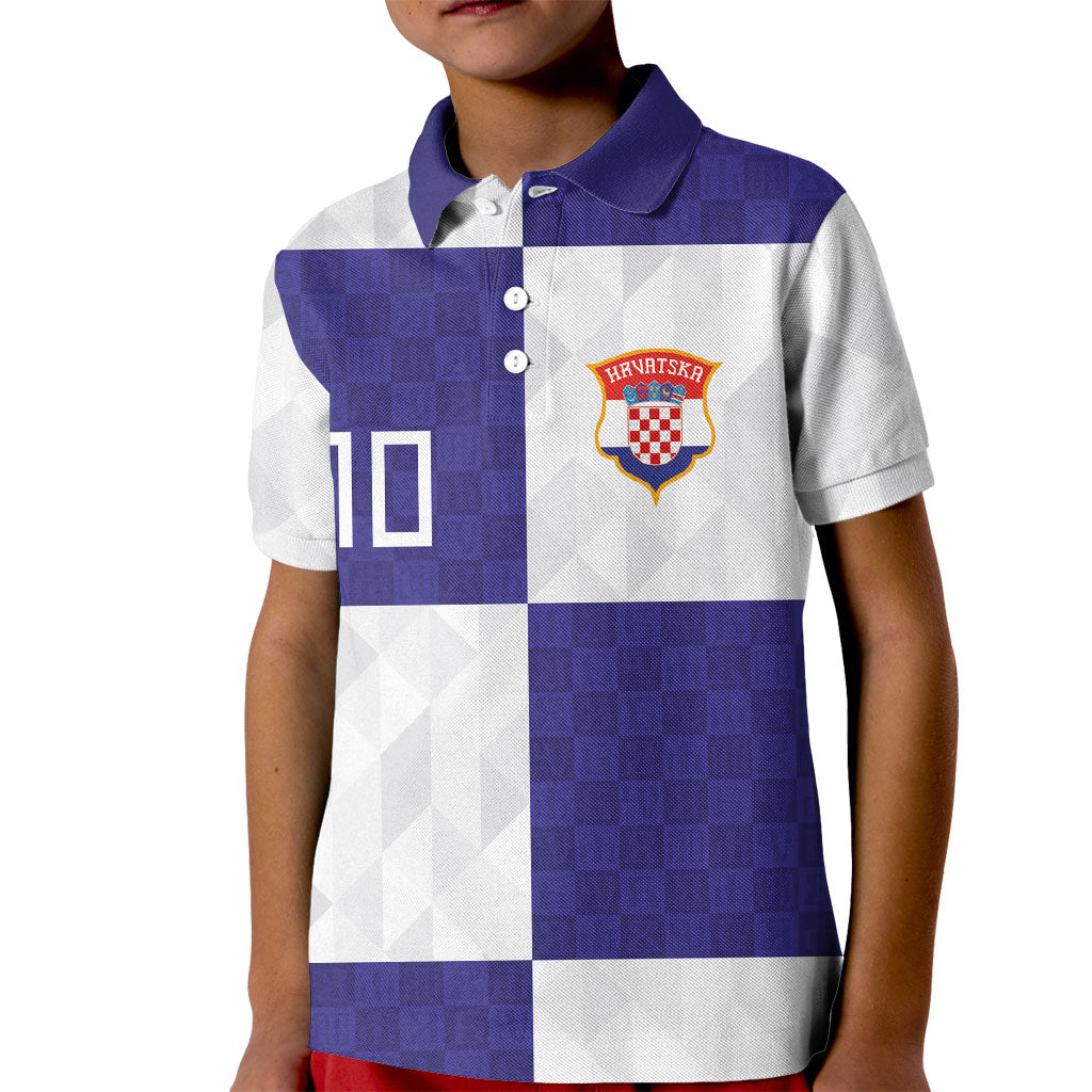 Croatia Football Custom Kid Polo Shirt Checkerboard Pattern with Glagolitic Script Away Color