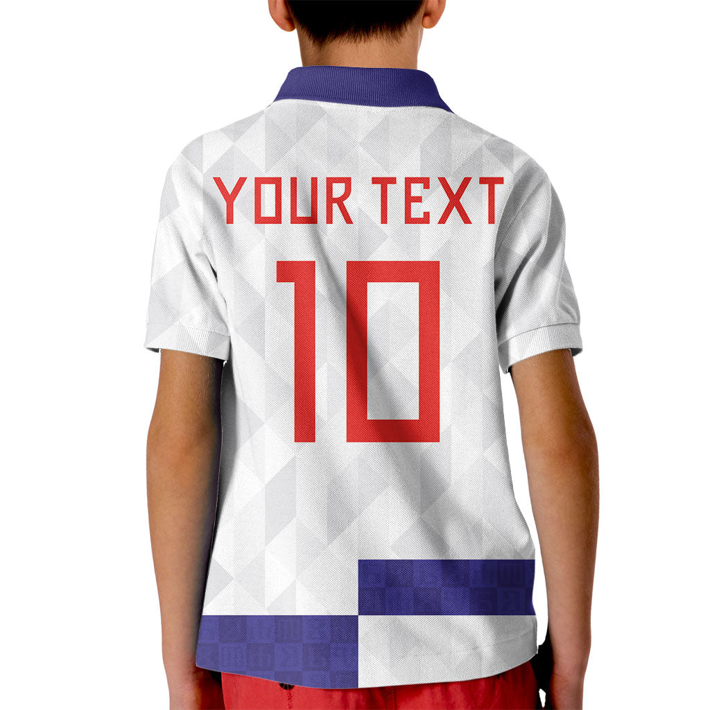 Croatia Football Custom Kid Polo Shirt Checkerboard Pattern with Glagolitic Script Away Color