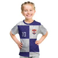 Croatia Football Custom Kid T Shirt Checkerboard Pattern with Glagolitic Script Away Color