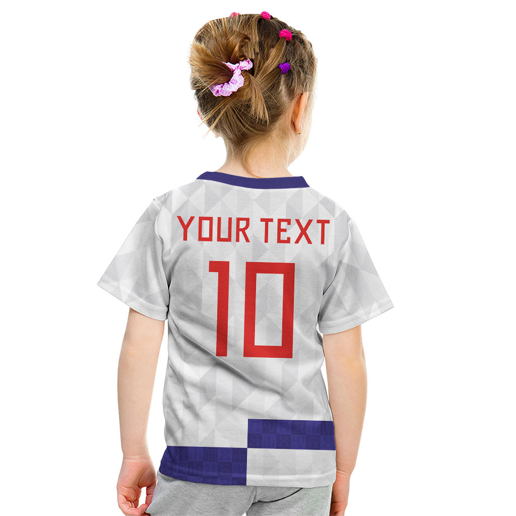 Croatia Football Custom Kid T Shirt Checkerboard Pattern with Glagolitic Script Away Color