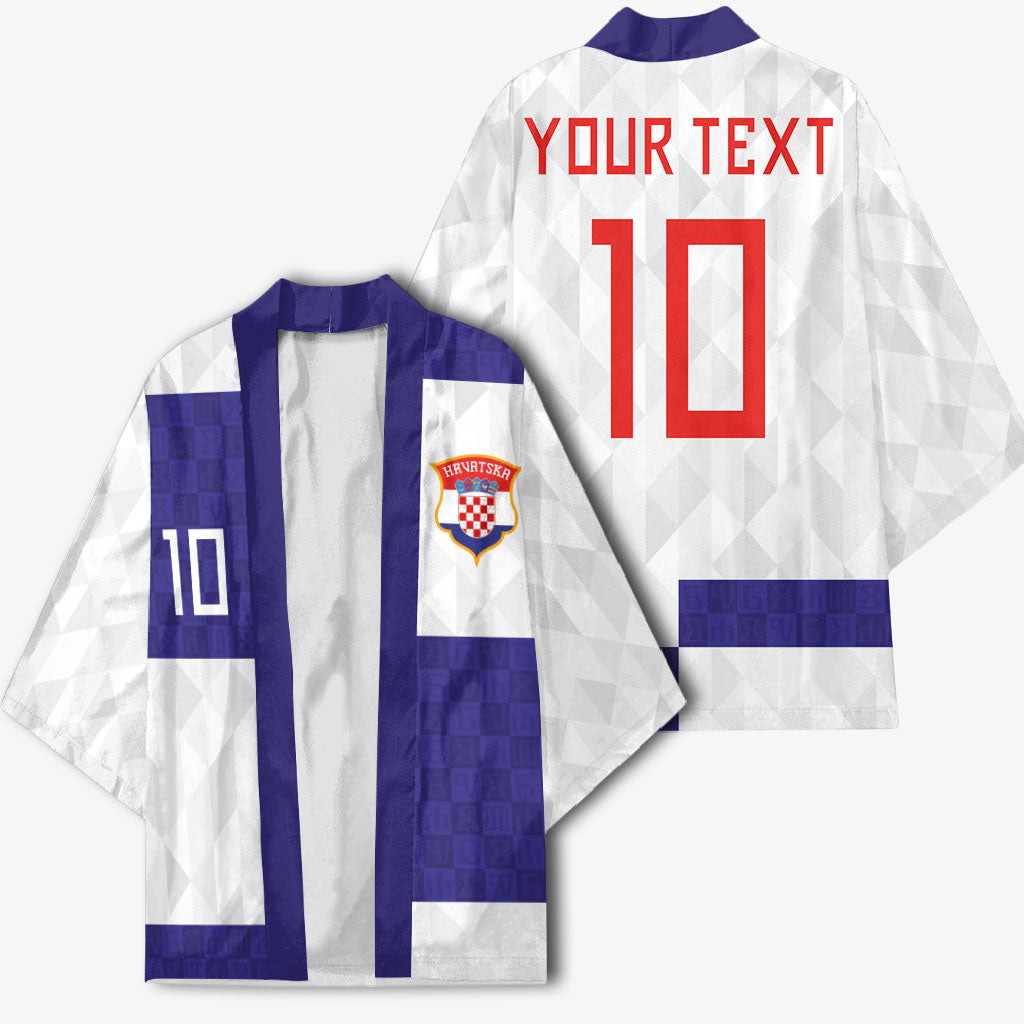 Croatia Football Custom Kimono Checkerboard Pattern with Glagolitic Script Away Color
