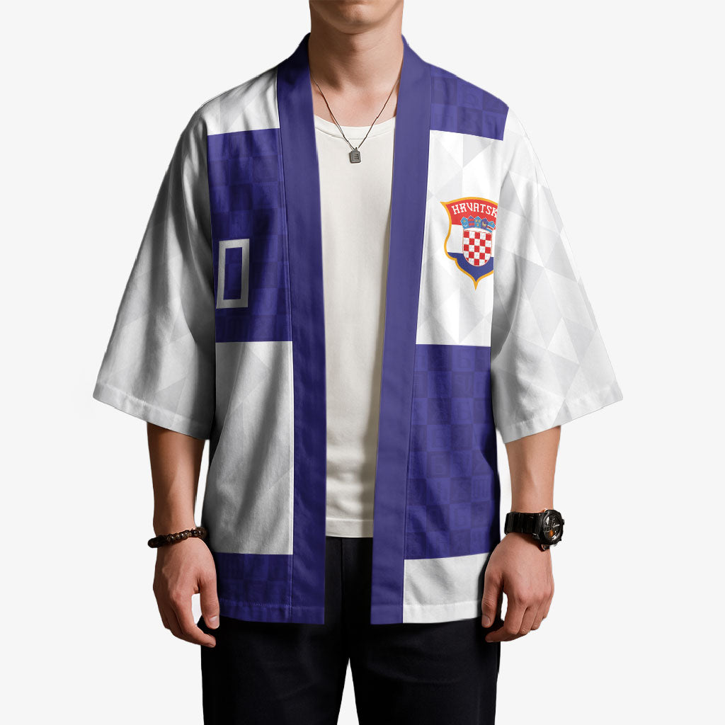 Croatia Football Custom Kimono Checkerboard Pattern with Glagolitic Script Away Color