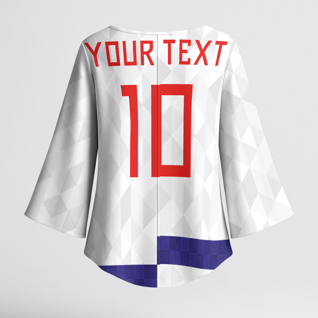 Croatia Football Custom Kimono Sleeve Blouse Checkerboard Pattern with Glagolitic Script Away Color