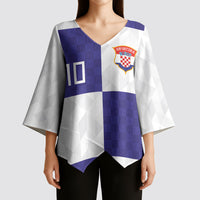 Croatia Football Custom Kimono Sleeve Blouse Checkerboard Pattern with Glagolitic Script Away Color