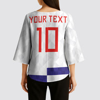 Croatia Football Custom Kimono Sleeve Blouse Checkerboard Pattern with Glagolitic Script Away Color