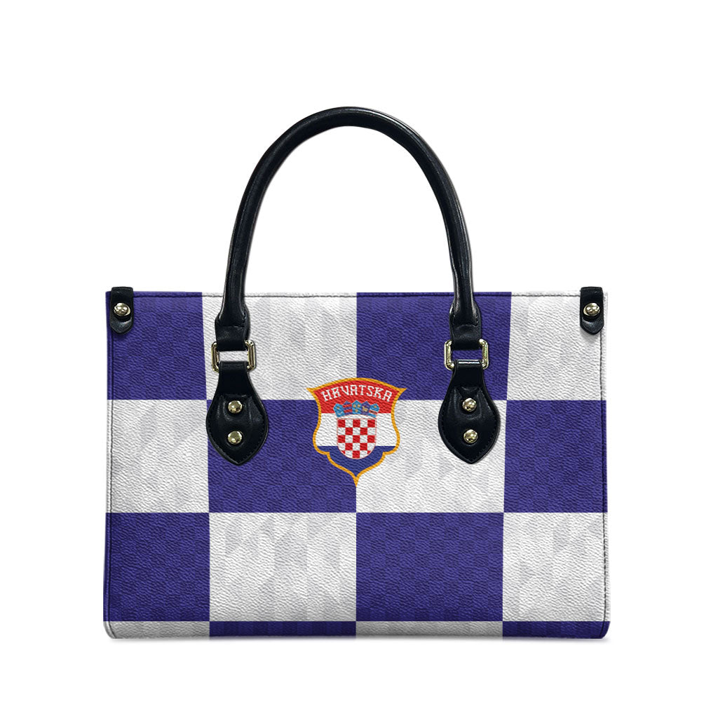 Croatia Football Leather Bag Checkerboard Pattern with Glagolitic Script Away Color