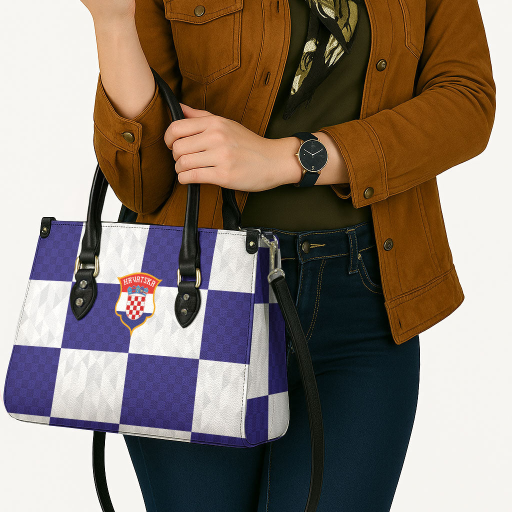 Croatia Football Leather Bag Checkerboard Pattern with Glagolitic Script Away Color