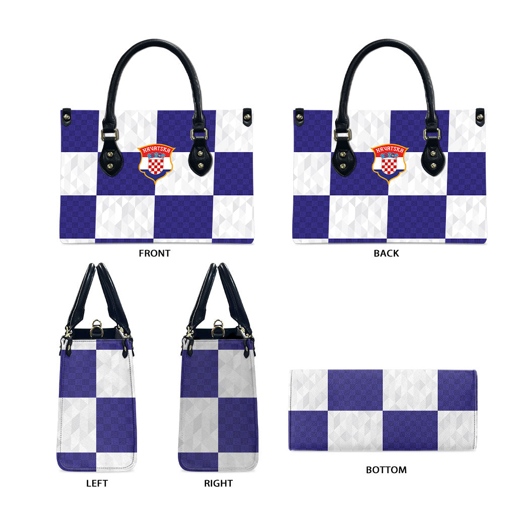 Croatia Football Leather Bag Checkerboard Pattern with Glagolitic Script Away Color