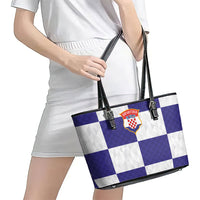 Croatia Football Leather Tote Bag Checkerboard Pattern with Glagolitic Script Away Color