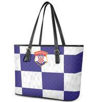 Croatia Football Leather Tote Bag Checkerboard Pattern with Glagolitic Script Away Color