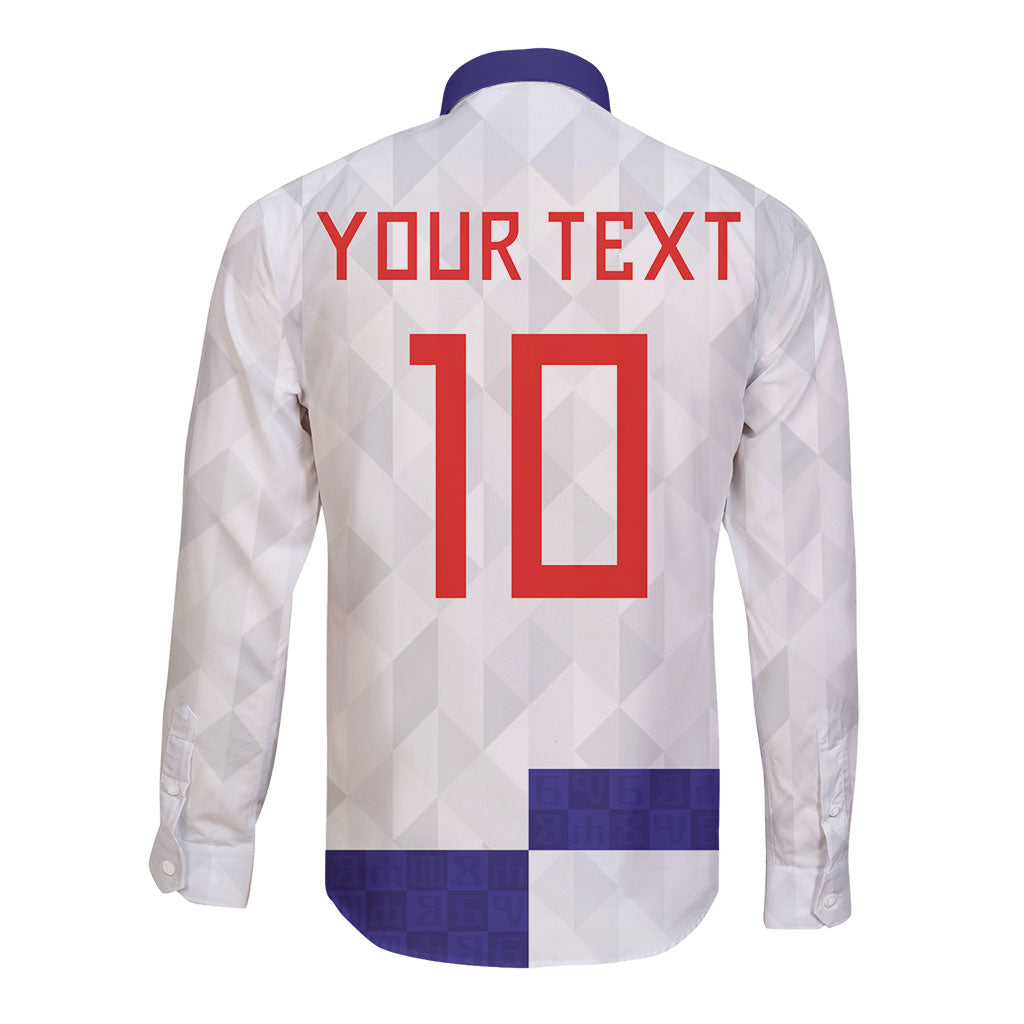 Croatia Football Custom Long Sleeve Button Shirt Checkerboard Pattern with Glagolitic Script Away Color