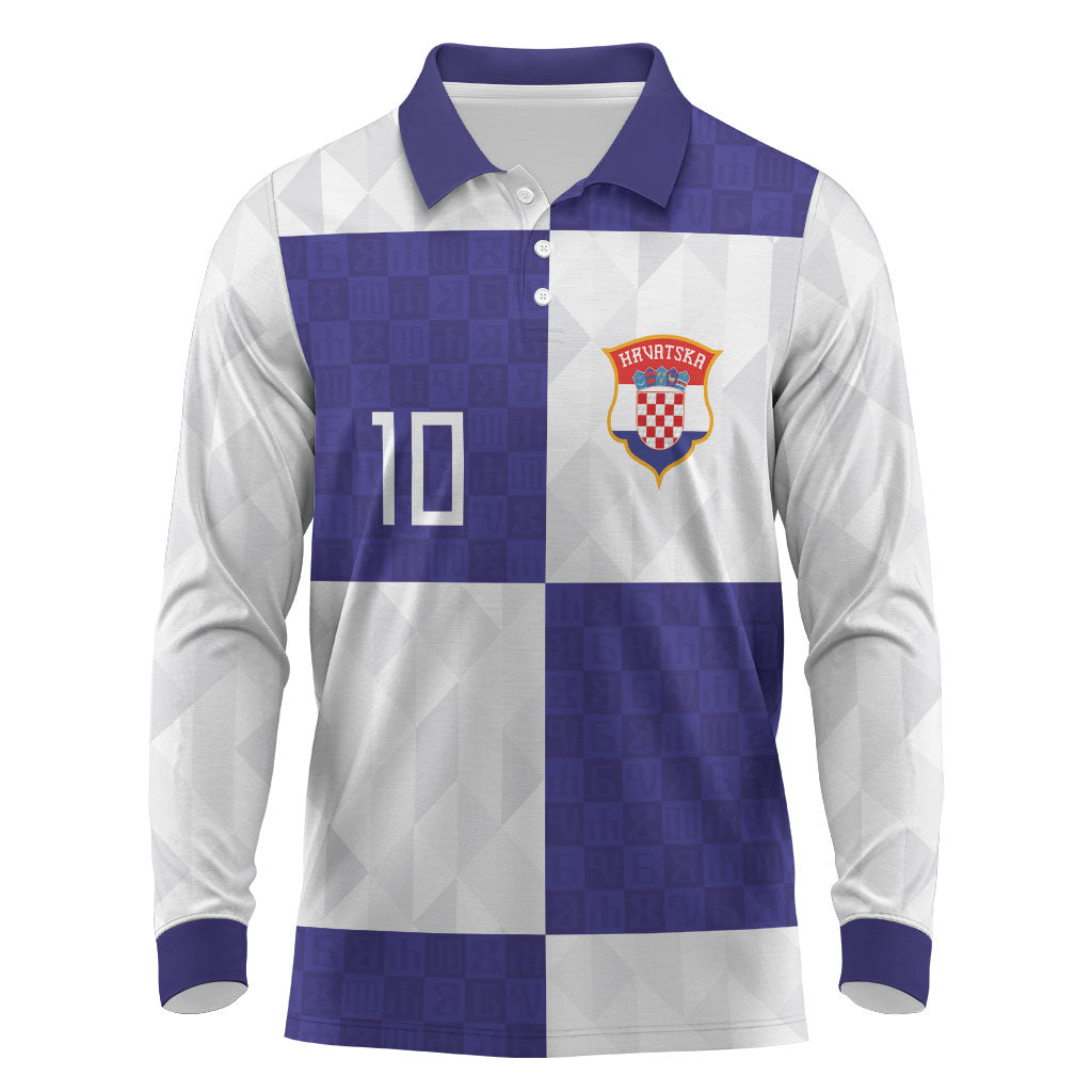 Croatia Football Custom Long Sleeve Polo Shirt Checkerboard Pattern with Glagolitic Script Away Color