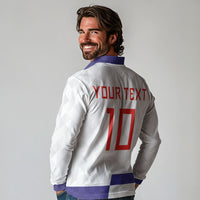 Croatia Football Custom Long Sleeve Polo Shirt Checkerboard Pattern with Glagolitic Script Away Color