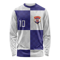 Croatia Football Custom Long Sleeve Shirt Checkerboard Pattern with Glagolitic Script Away Color