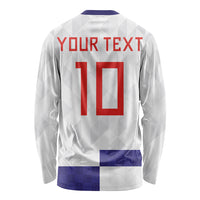Croatia Football Custom Long Sleeve Shirt Checkerboard Pattern with Glagolitic Script Away Color