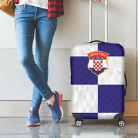 Croatia Football Luggage Cover Checkerboard Pattern with Glagolitic Script Away Color