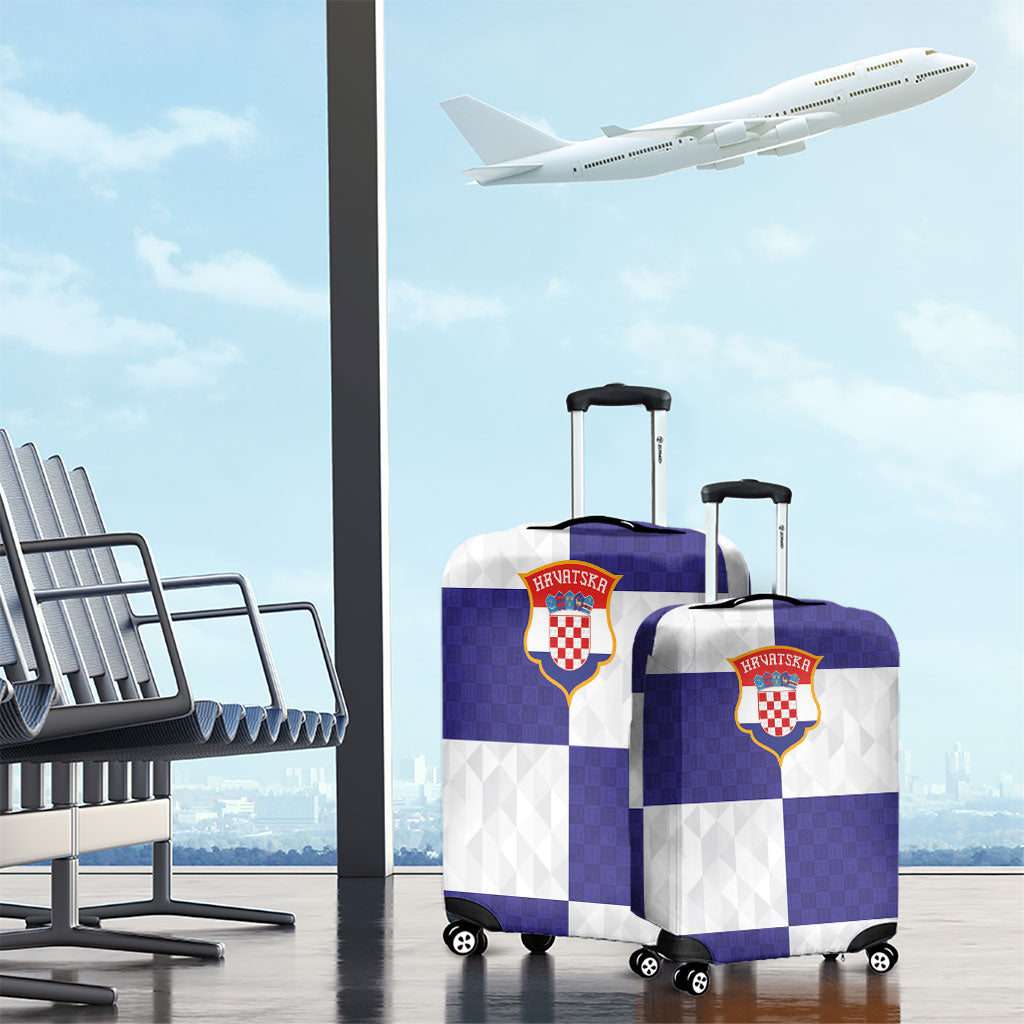 Croatia Football Luggage Cover Checkerboard Pattern with Glagolitic Script Away Color