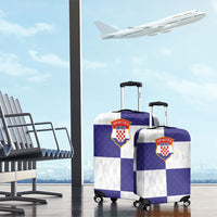 Croatia Football Luggage Cover Checkerboard Pattern with Glagolitic Script Away Color