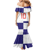Croatia Football Custom Mermaid Dress Checkerboard Pattern with Glagolitic Script Away Color