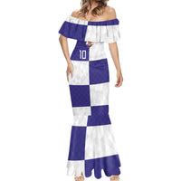 Croatia Football Custom Mermaid Dress Checkerboard Pattern with Glagolitic Script Away Color