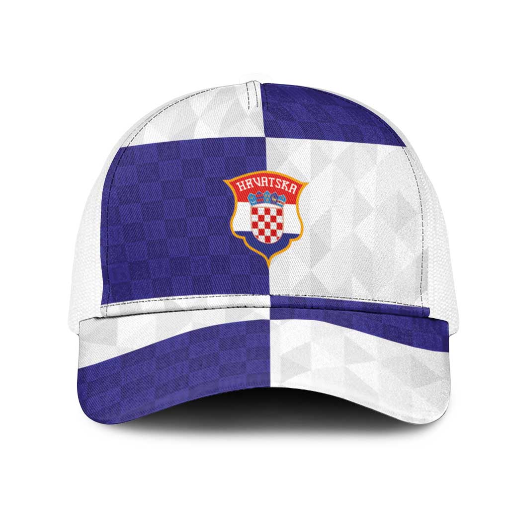 Croatia Football Mesh Trucker Cap Checkerboard Pattern with Glagolitic Script Away Color