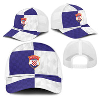 Croatia Football Mesh Trucker Cap Checkerboard Pattern with Glagolitic Script Away Color
