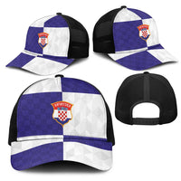 Croatia Football Mesh Trucker Cap Checkerboard Pattern with Glagolitic Script Away Color