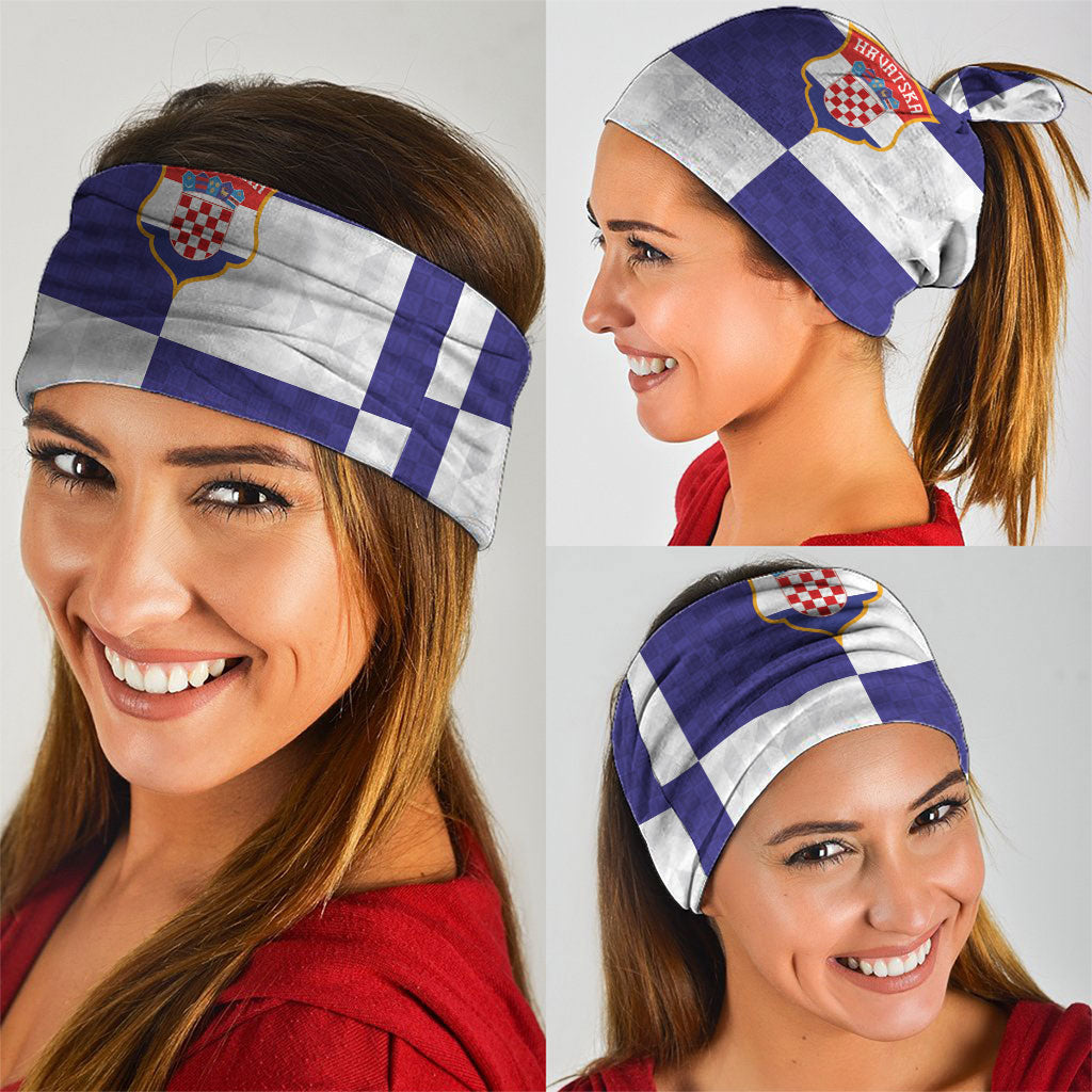 Croatia Football Neck Gaiter Checkerboard Pattern with Glagolitic Script Away Color