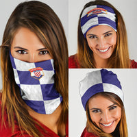 Croatia Football Neck Gaiter Checkerboard Pattern with Glagolitic Script Away Color