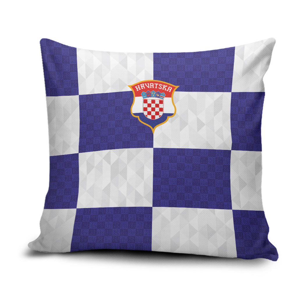 Croatia Football Pillow Cover Checkerboard Pattern with Glagolitic Script Away Color
