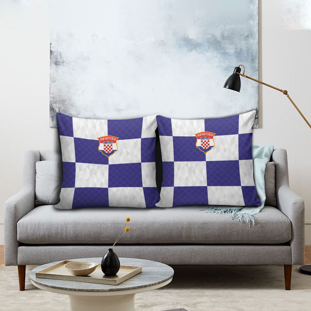 Croatia Football Pillow Cover Checkerboard Pattern with Glagolitic Script Away Color