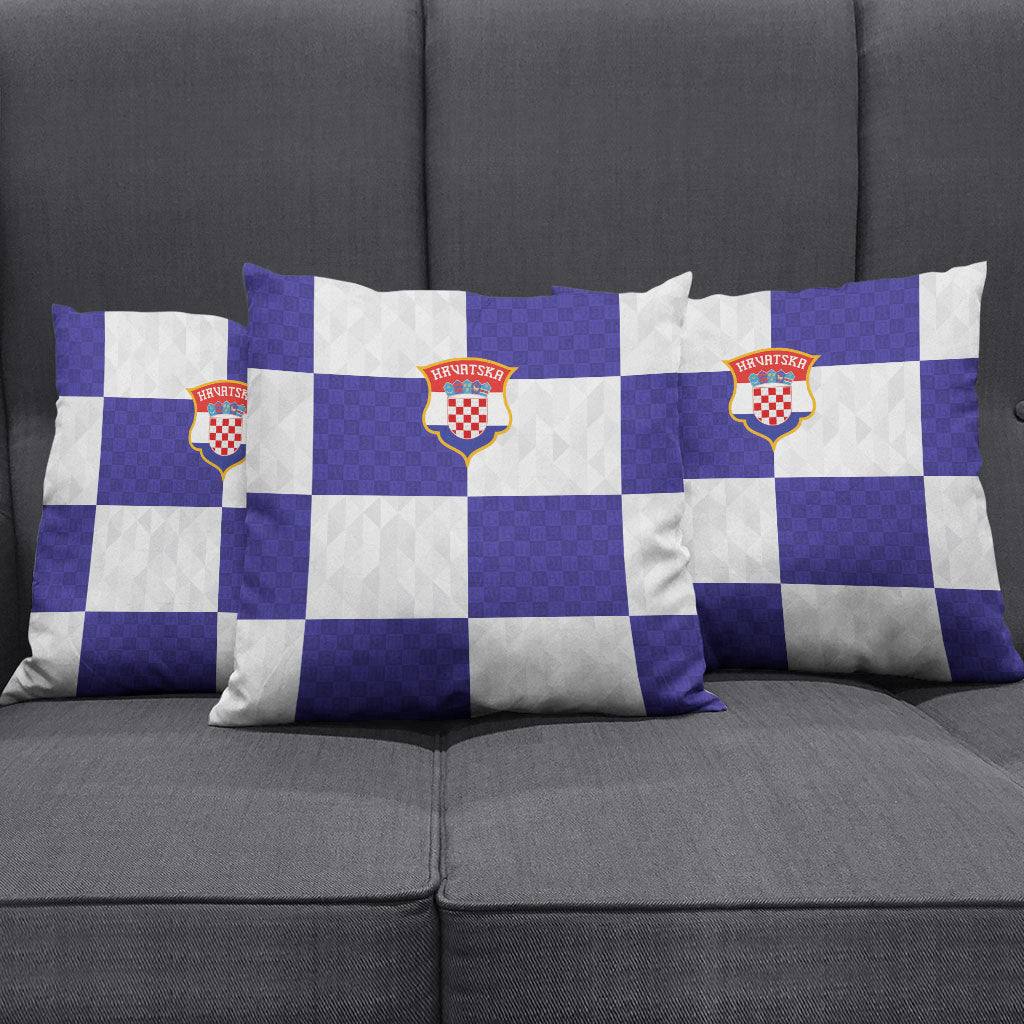 Croatia Football Pillow Cover Checkerboard Pattern with Glagolitic Script Away Color