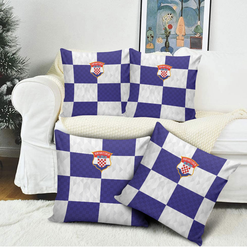 Croatia Football Pillow Cover Checkerboard Pattern with Glagolitic Script Away Color