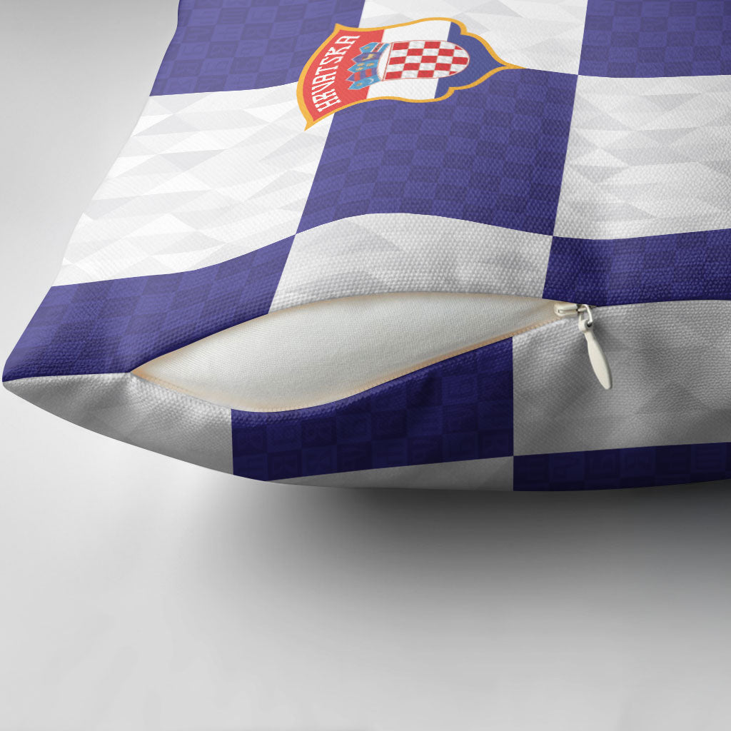 Croatia Football Pillow Cover Checkerboard Pattern with Glagolitic Script Away Color