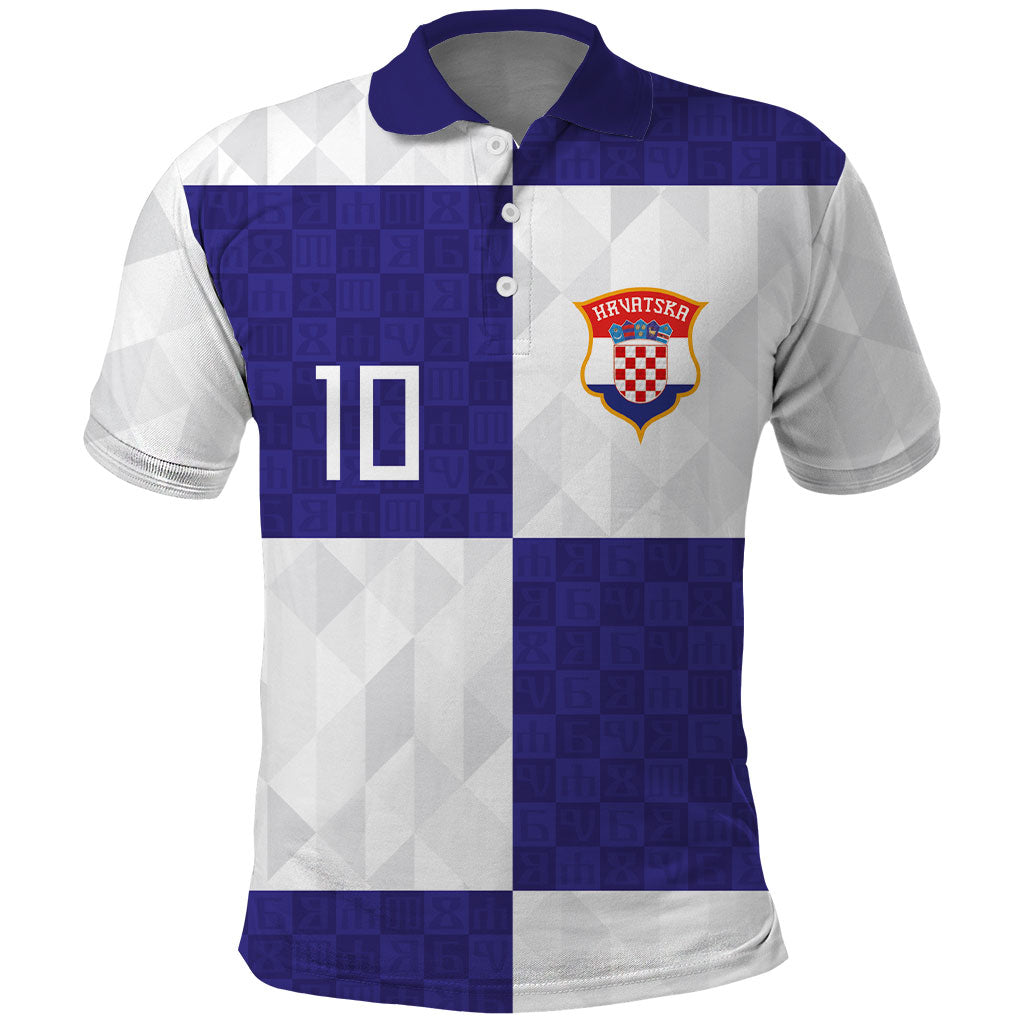 Croatia Football Custom Polo Shirt Checkerboard Pattern with Glagolitic Script Away Color