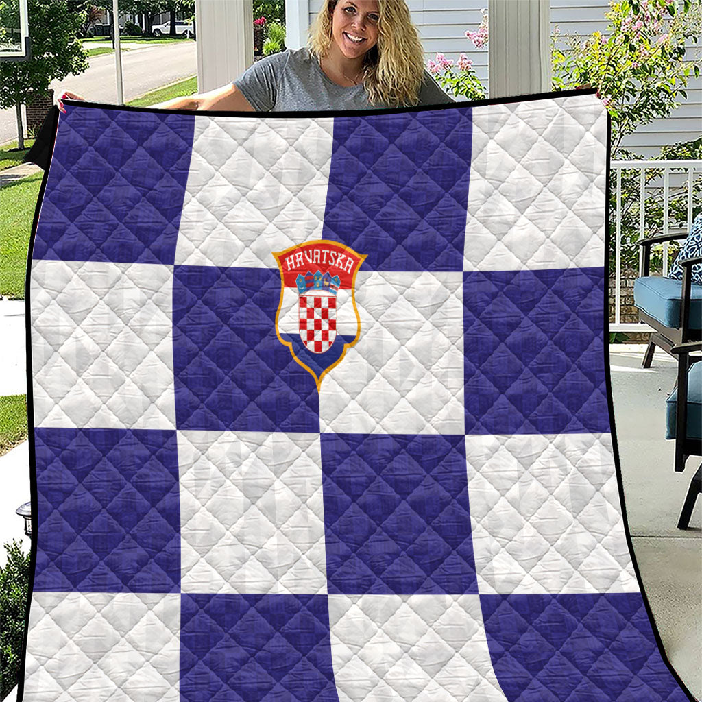 Croatia Football Quilt Checkerboard Pattern with Glagolitic Script Away Color