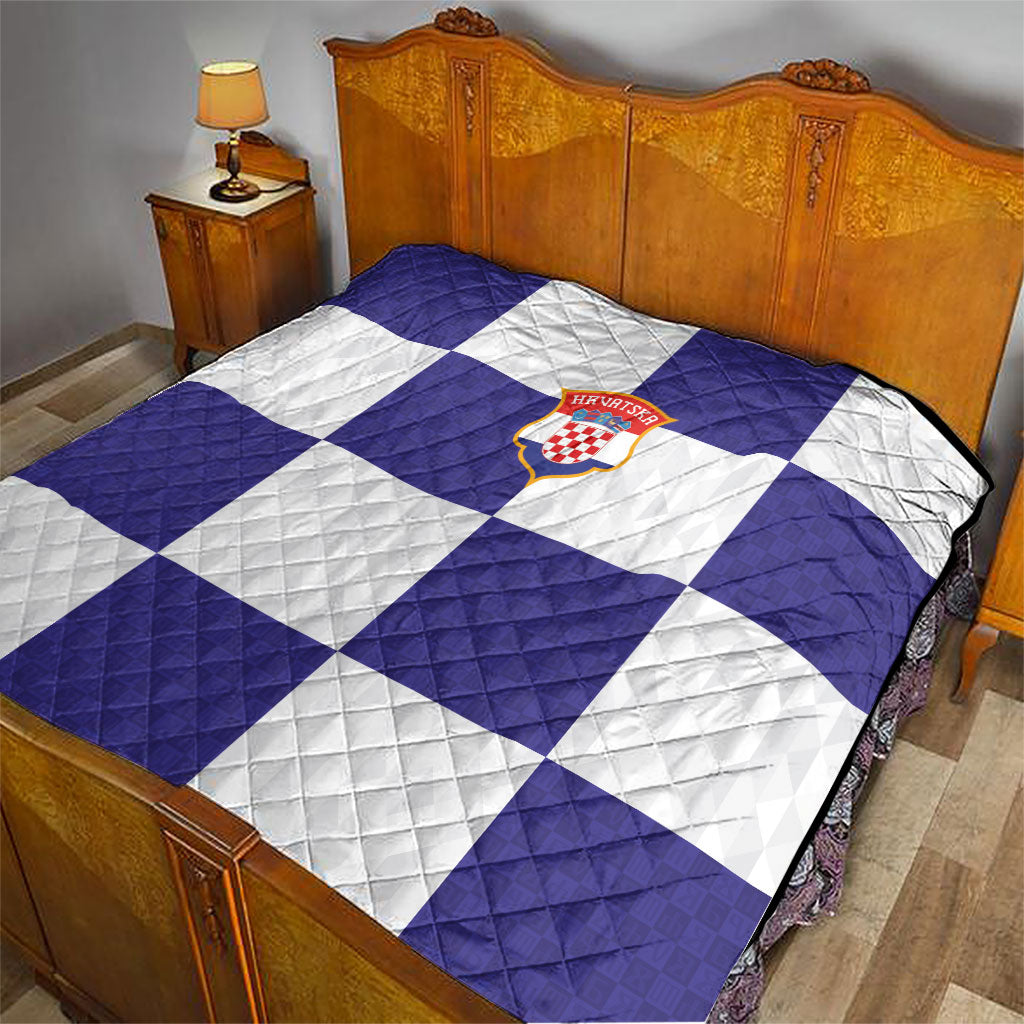 Croatia Football Quilt Checkerboard Pattern with Glagolitic Script Away Color