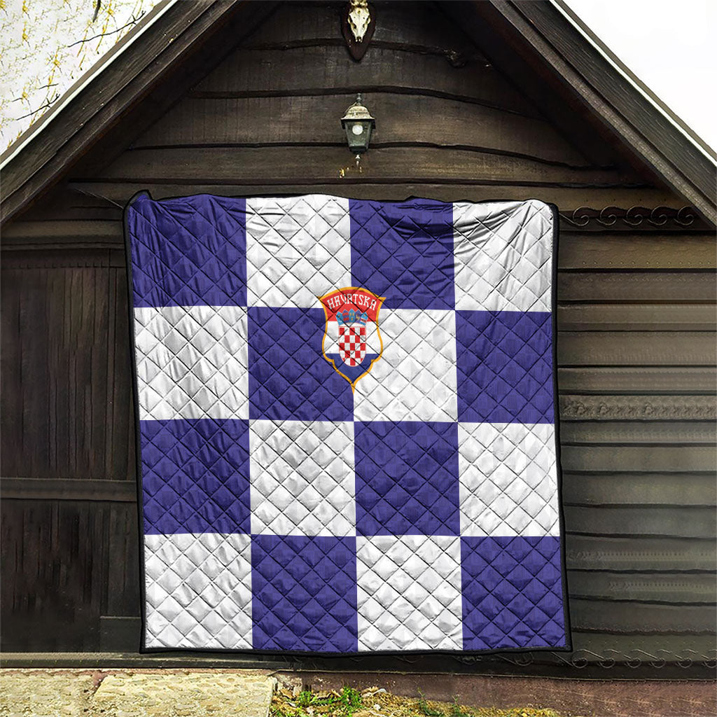 Croatia Football Quilt Checkerboard Pattern with Glagolitic Script Away Color